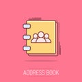 Vector cartoon address book icon in comic style. Contact note sign illustration pictogram. Notebook business splash effect concept Royalty Free Stock Photo