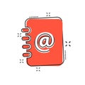 Vector cartoon address book icon in comic style. Email note sign Royalty Free Stock Photo