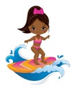 Vector Cartoon African American Girl Surfing