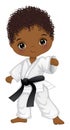 Vector Cartoon Afro Boy Practicing Karate Royalty Free Stock Photo