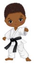 Vector Cartoon Afro Boy Practicing Karate Royalty Free Stock Photo