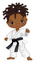 Vector Cartoon Afro Boy Practicing Karate Royalty Free Stock Photo