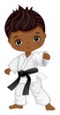 Vector Cartoon Afro Boy Practicing Karate Royalty Free Stock Photo