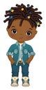 Vector Cartoon Afro Boy Wearing Denim Outfit