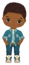 Vector Cartoon Afro Boy Wearing Denim Outfit