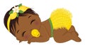 Vector Cartoon Afro Girl in Yellow Ruffled Diaper