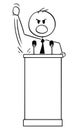 Vector Cartoon of Aggressive Man or Politician Speaking or Having Speech on Podium Behind Lectern Royalty Free Stock Photo