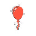 Vector cartoon air balloon icon in comic style. Birthday baloon