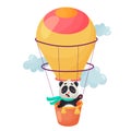 Vector cartoon air balloon illustration with animal in the basket. Royalty Free Stock Photo