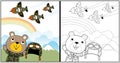 Vector cartoon of animal soldier with military planes