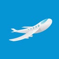 Vector cartoon airplane flying in blue sky Royalty Free Stock Photo