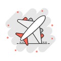 Vector cartoon airplane icon in comic style. Airport plane sign illustration pictogram. Airplane business splash effect concept Royalty Free Stock Photo