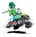 Vector cartoon alien drives a monstertruck Royalty Free Stock Photo