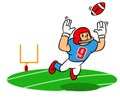 Cartoon American Football Player Jumping Catch On The Field