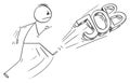 Vector Cartoon of Angry Man Kicking Out the Job Text. Leaving the Job Metaphor.
