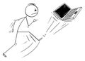 Vector Cartoon of Angry Man Kicking Out the Portable Computer Notebook or Laptop Royalty Free Stock Photo