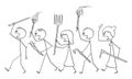 Vector Cartoon of Angry Mob Stick Characters Walking with Tools as Weapons and Empty Speech Bubble Royalty Free Stock Photo