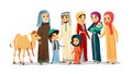 Vector cartoon arab family characters, camel set