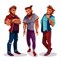 Vector cartoon Arab hipsters with tattoos, trendy clothing