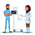 Vector cartoon arab muslim doctors xray machine