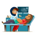 Vector cartoon arab ultrasound pregnancy screen