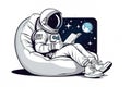 vector cartoon astronaut reading bookvector cartoon astronaut reading bookastronaut sitting and reading a book