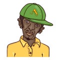 Vector Cartoon Avatar - Afro American Man in Baseball Cap