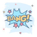 Vector cartoon bang comic sound effects icon in comic style. Sound bubble speech sign illustration pictogram. Bang business splash