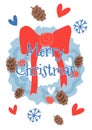 Vector cartoon banner vertical Christmas and New Year design with blue Christmas wreath Royalty Free Stock Photo