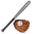 Vector cartoon baseball bat, ball and glove Royalty Free Stock Photo