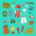 Vector cartoon baseball game player clothes uniform ball, glove and object baseball icons game team symbol softball play Royalty Free Stock Photo