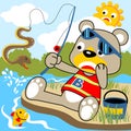 Vector cartoon bear fishing time Royalty Free Stock Photo