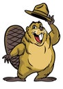 Cartoon of beaver character wearing a hat