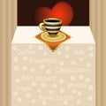 Coffee cups on napkin with heart background Royalty Free Stock Photo