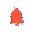 Vector cartoon bell icon in comic style. Alarm bell concept illustration pictogram. Handbell business splash effect concept.