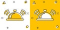 Vector cartoon bell icon in comic style. Alarm bell concept illustration pictogram. Handbell business splash effect concept