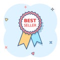 Vector cartoon best seller ribbon icon in comic style. Medal sign illustration pictogram. Bestseller business splash effect Royalty Free Stock Photo