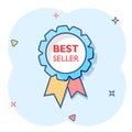 Vector cartoon best seller ribbon icon in comic style. Medal sign illustration pictogram. Bestseller business splash effect Royalty Free Stock Photo