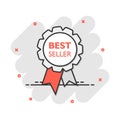 Vector cartoon best seller ribbon icon in comic style. Medal sign illustration pictogram. Bestseller business splash effect Royalty Free Stock Photo