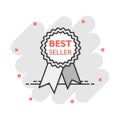 Vector cartoon best seller ribbon icon in comic style. Medal sign illustration pictogram. Bestseller business splash effect Royalty Free Stock Photo