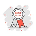 Vector cartoon best seller ribbon icon in comic style. Medal sign illustration pictogram. Bestseller business splash effect Royalty Free Stock Photo