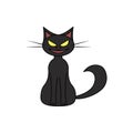 Vector cartoon black cat. Halloween character for decoration. Colorful witch`s animal with black contour. Royalty Free Stock Photo