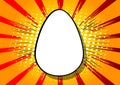 Cartoon blank Easter egg, holiday sign on comic book background