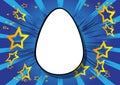 Cartoon blank Easter egg, holiday sign on comic book background