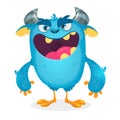 Vector cartoon of blue fat and fluffy Halloween monster.