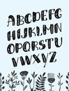 Vector cartoon Boho alphabet. Vector ethnic letters and arrows. Cute and funny ABC uppercase letters