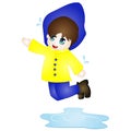 Vector Cartoon boy Jumping in puddle