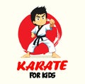 Vector Cartoon Boy in karate discipline. Martial arts school for childrens. Baby Karate logo. Strong kids concept