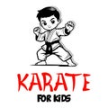 Vector Cartoon Boy in karate discipline. Martial arts school for childrens. Baby Karate logo. Strong kids concept