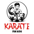 Vector Cartoon Boy in karate discipline. Martial arts school for childrens. Baby Karate logo. Strong kids concept